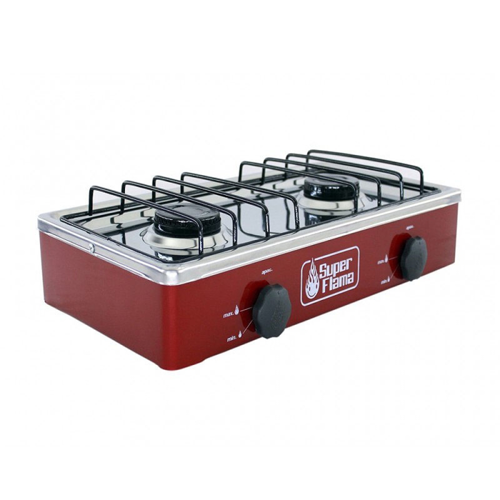 ESTUFA SUPER FLAMA 2 QUEMADORES CUBIERTA DE ACERO INOXIDABLE